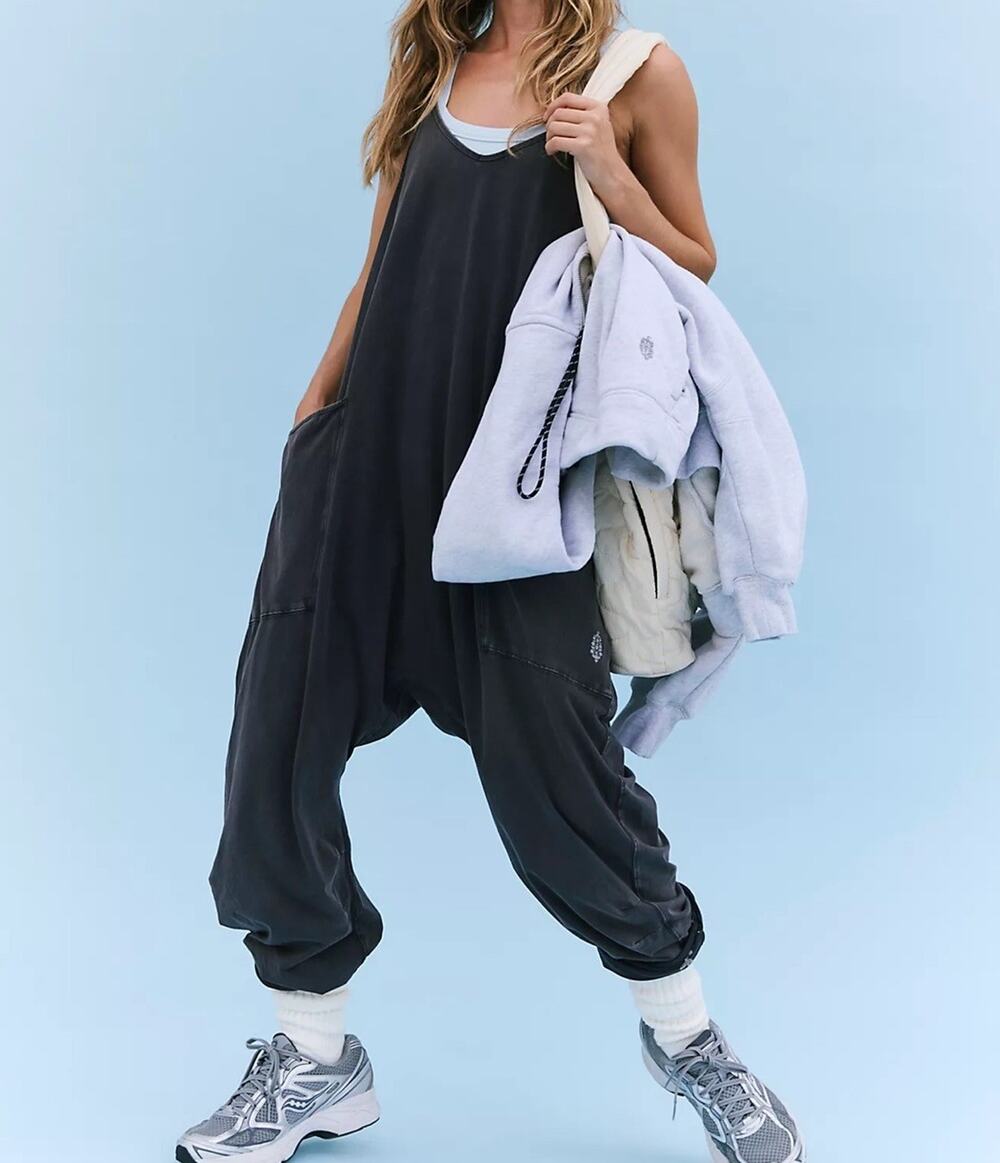 Free People Movement Hot Shot Washed Black Jumpsuit Size L, loungewear, athletic